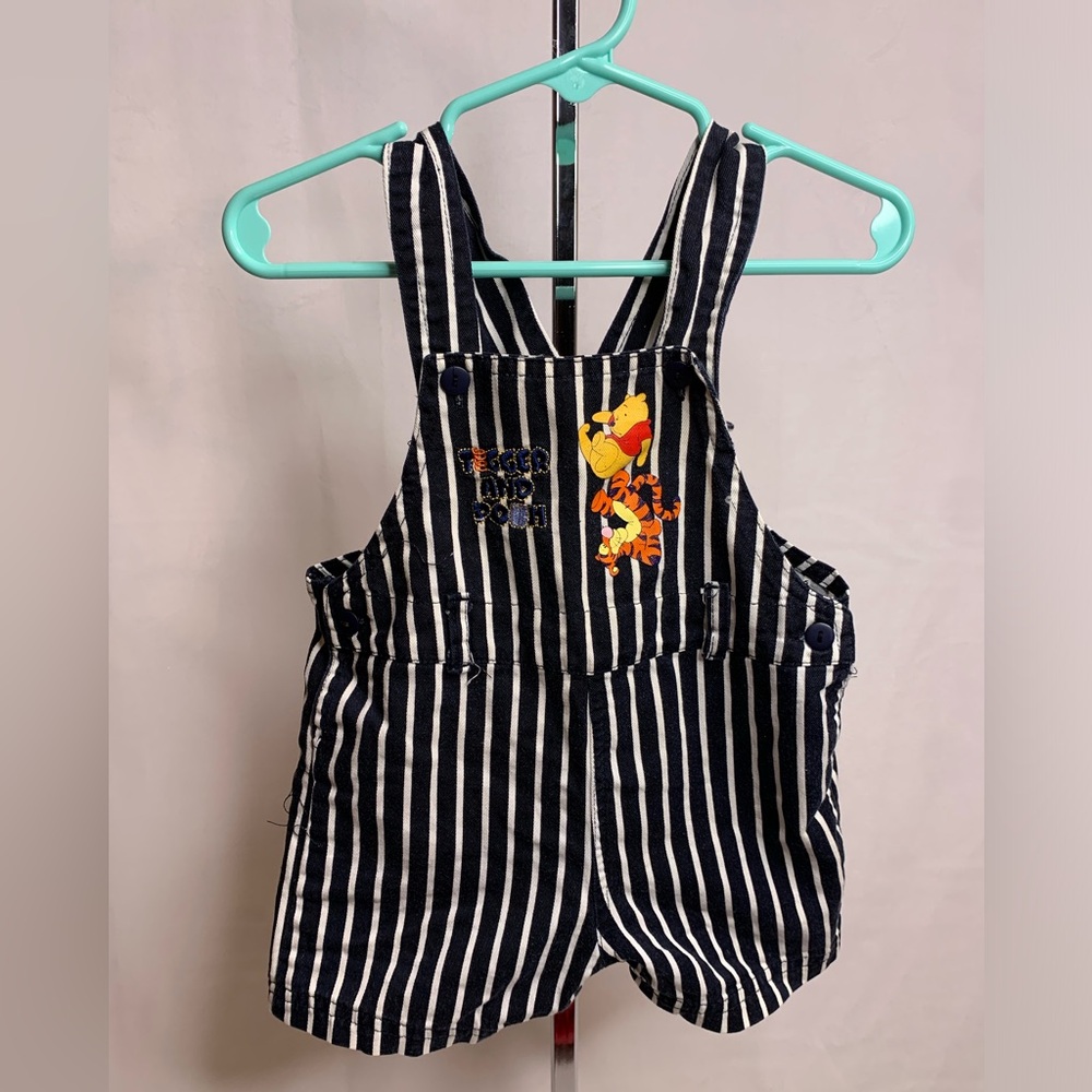 Vintage Disney Winnie the Pooh overalls Tigger stripped bibs shortails 12 months